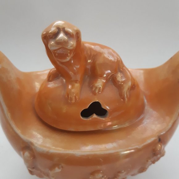 Shofu Japan VTG Incense Burner Jar 1930s Orange Lusterware Art Deco Rare - Picture 11 of 11